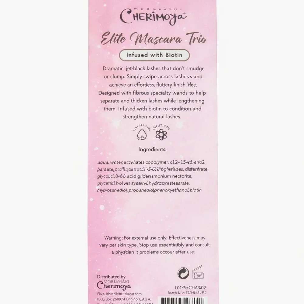 Cherimoya Elite Mascara‎ Trio Black Biotin Infused 3 Pk